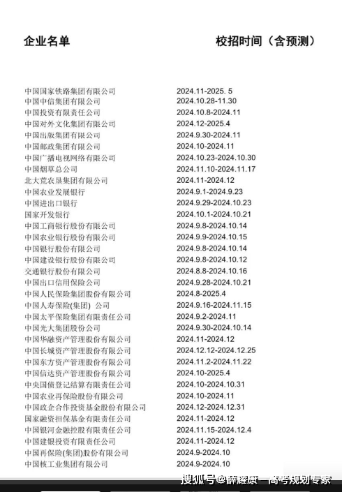 【就业】2025届央企秋招时间表